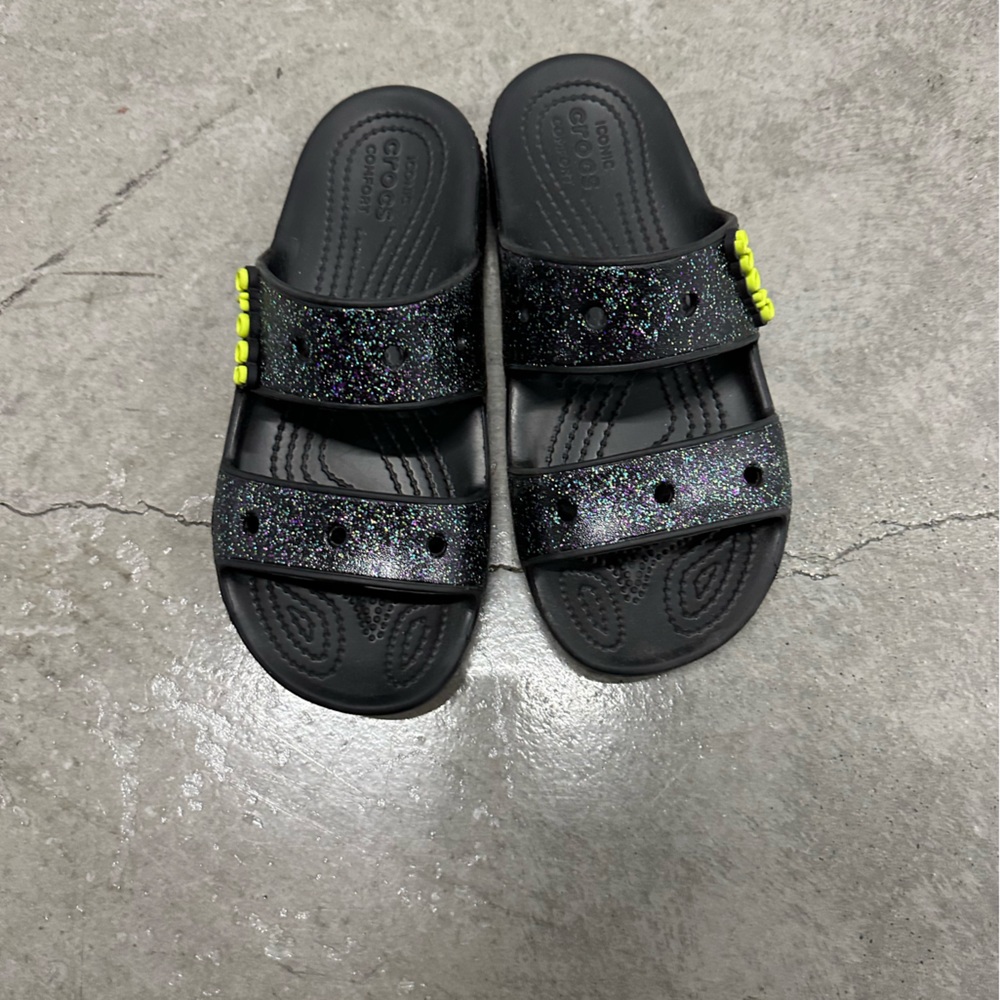 Black Glitter Croc Slides